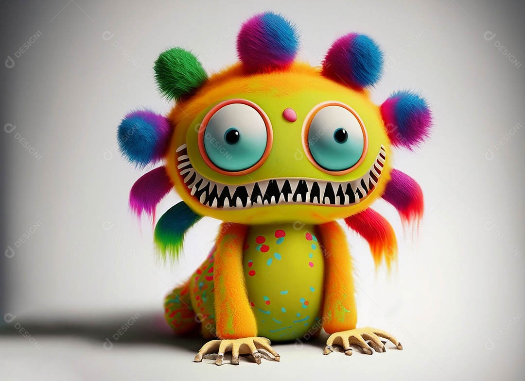 Um bonito e vibrante animal de pelúcia com pelagem colorida e grandes olhos expressivos