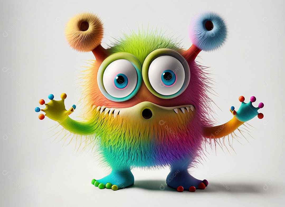 Um bonito e vibrante animal de pelúcia com pelagem colorida e grandes olhos expressivos