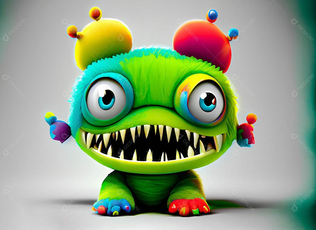 Um bonito e vibrante animal de pelúcia com pelagem colorida e grandes olhos expressivos