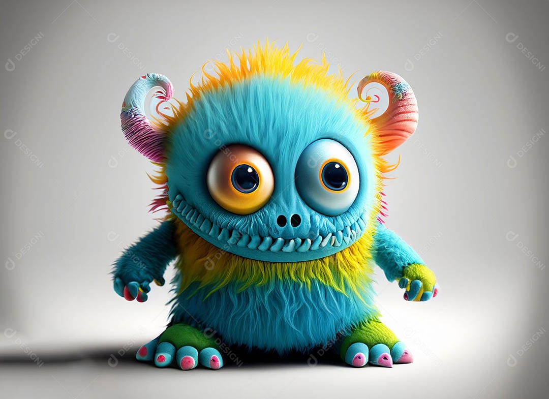 Um bonito e vibrante animal de pelúcia com pelagem colorida e grandes olhos expressivos