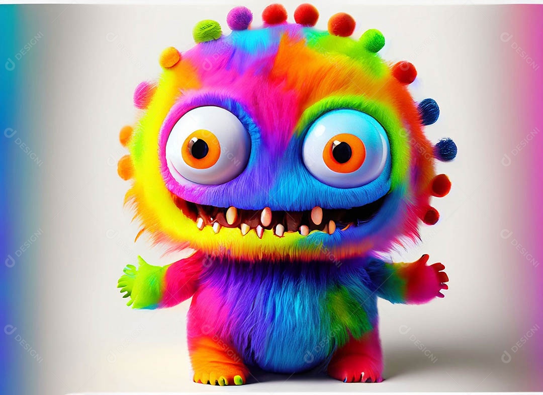 Um bonito e vibrante animal de pelúcia com pelagem colorida e grandes olhos expressivos