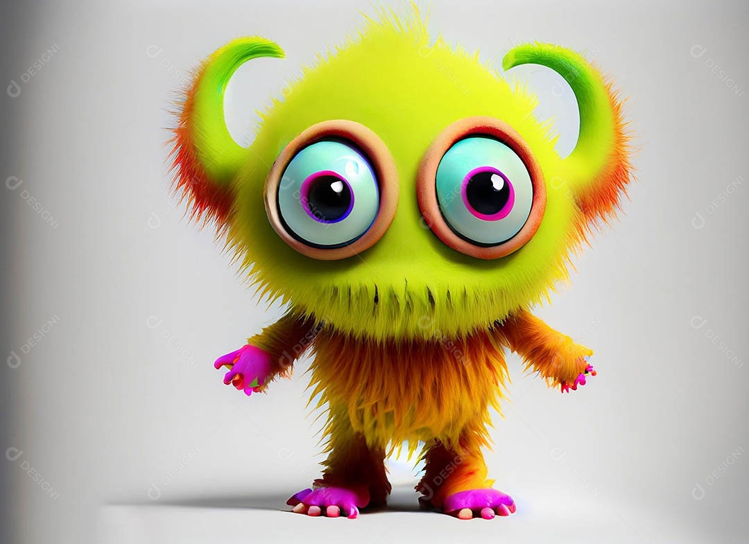 Um bonito e vibrante animal de pelúcia com pelagem colorida e grandes olhos expressivos