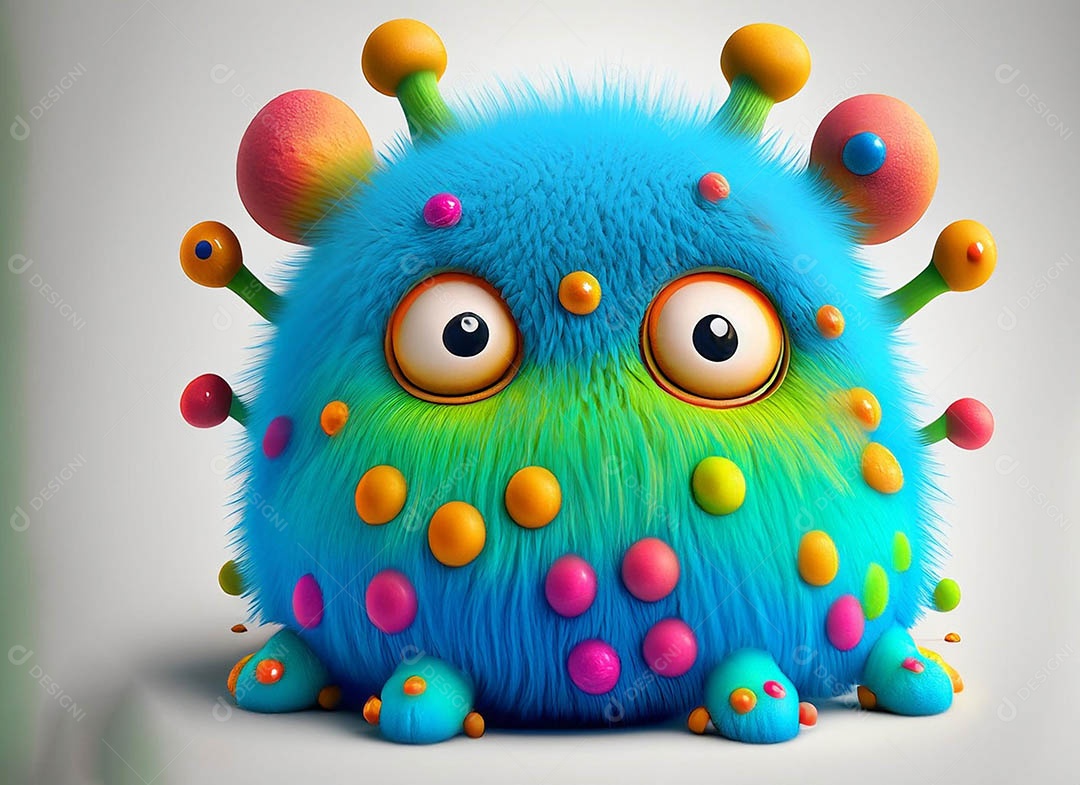 Um bonito e vibrante animal de pelúcia com pelagem colorida e grandes olhos expressivos