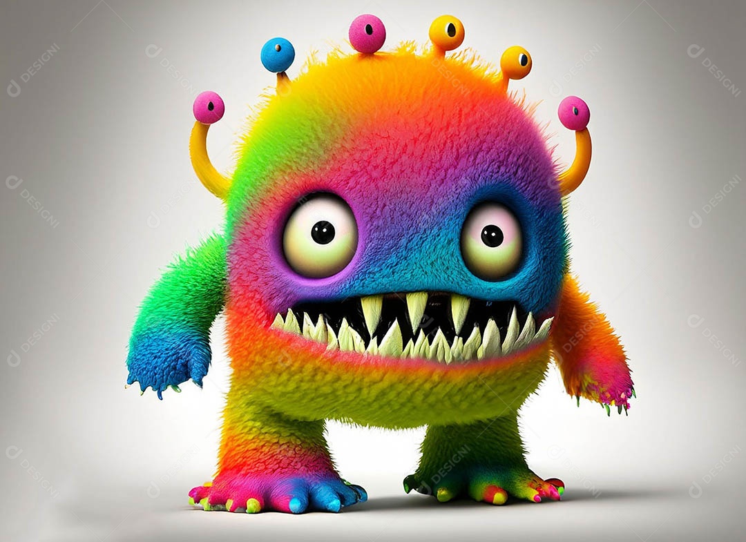 Um bonito e vibrante animal de pelúcia com pelagem colorida e grandes olhos expressivos