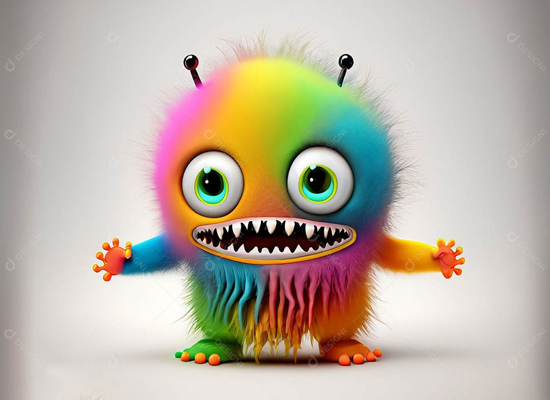 Um bonito e vibrante animal de pelúcia com pelagem colorida e grandes olhos expressivos