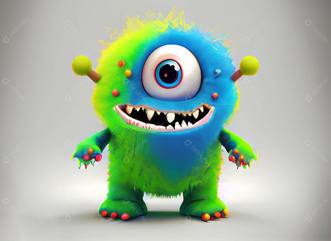 Um bonito e vibrante animal de pelúcia com pelagem colorida e grandes olhos expressivos