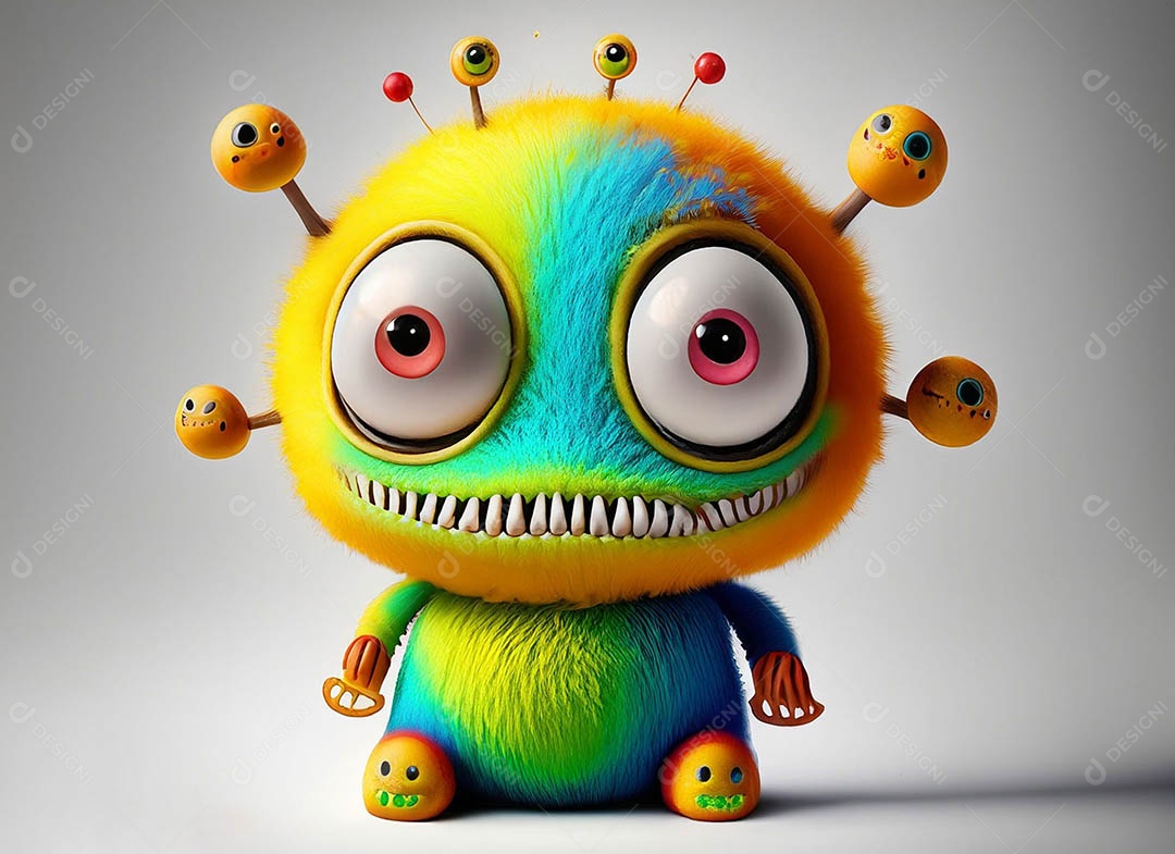 Um bonito e vibrante animal de pelúcia com pelagem colorida e grandes olhos expressivos