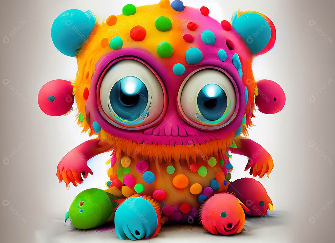 Um bonito e vibrante animal de pelúcia com pelagem colorida e grandes olhos expressivos