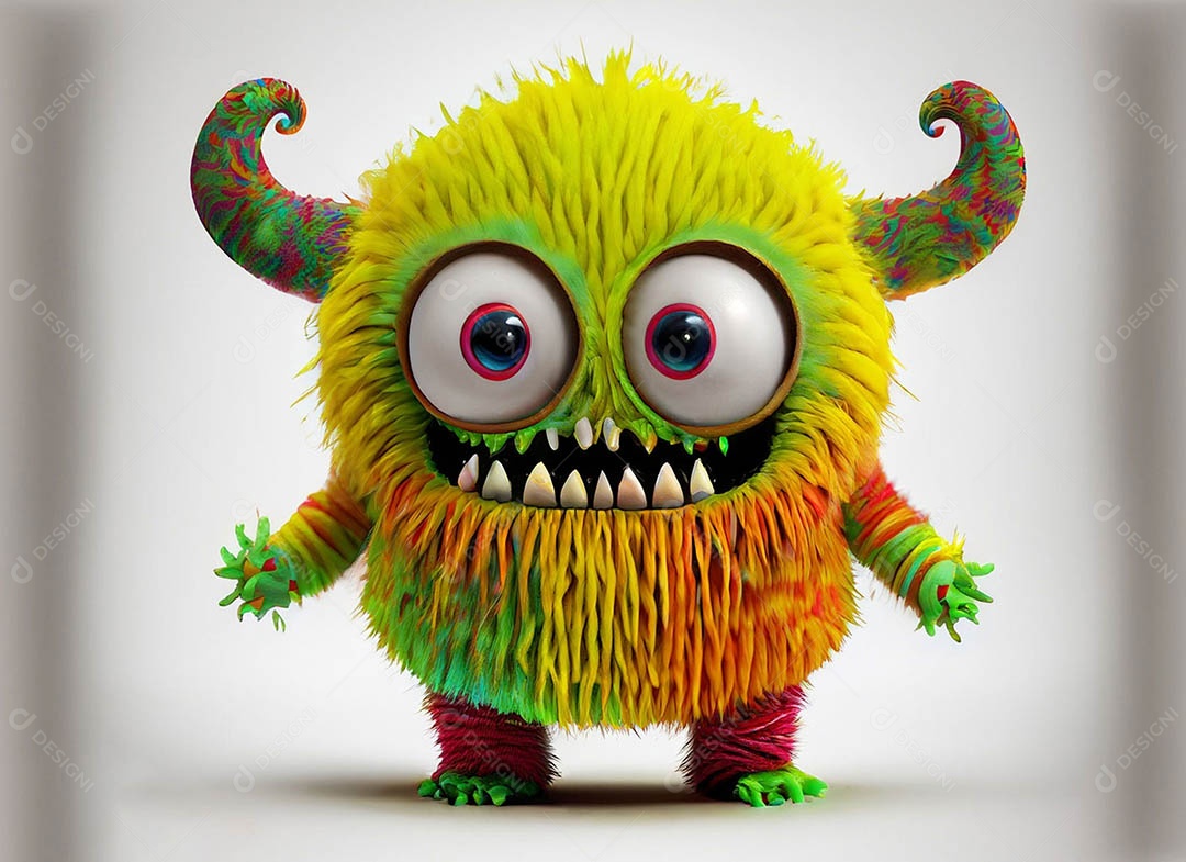 Um bonito e vibrante animal de pelúcia com pelagem colorida e grandes olhos expressivos