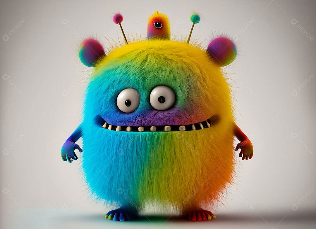 Um bonito e vibrante animal de pelúcia com pelagem colorida e grandes olhos expressivos