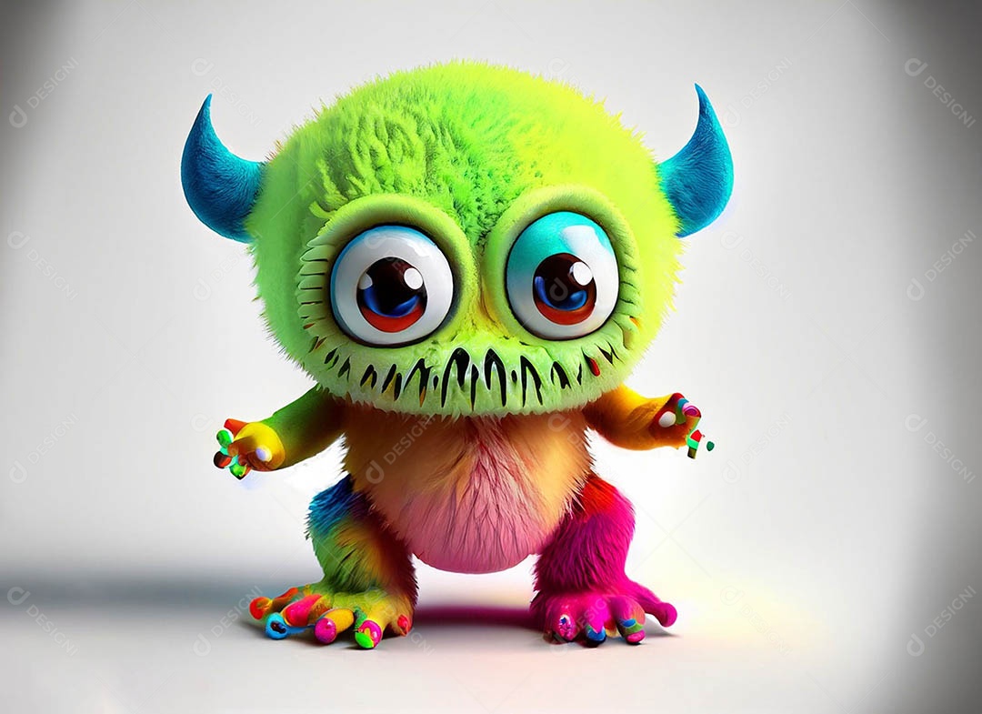 Um bonito e vibrante animal de pelúcia com pelagem colorida e grandes olhos expressivos