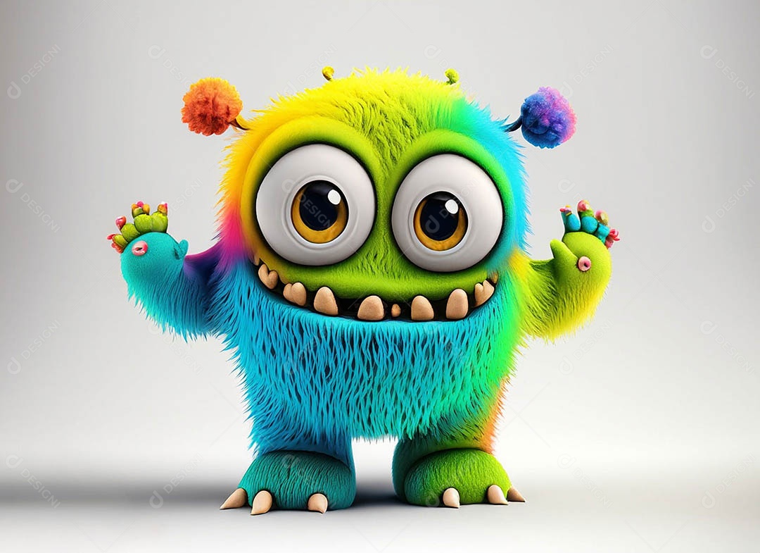 Um bonito e vibrante animal de pelúcia com pelagem colorida e grandes olhos expressivos