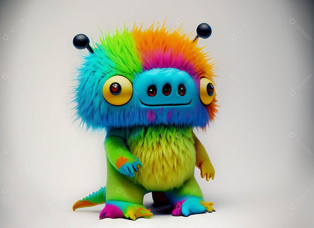 Um bonito e vibrante animal de pelúcia com pelagem colorida e grandes olhos expressivos