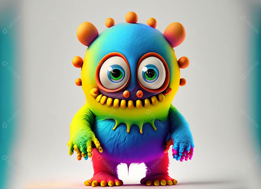 Um bonito e vibrante animal de pelúcia com pelagem colorida e grandes olhos expressivos