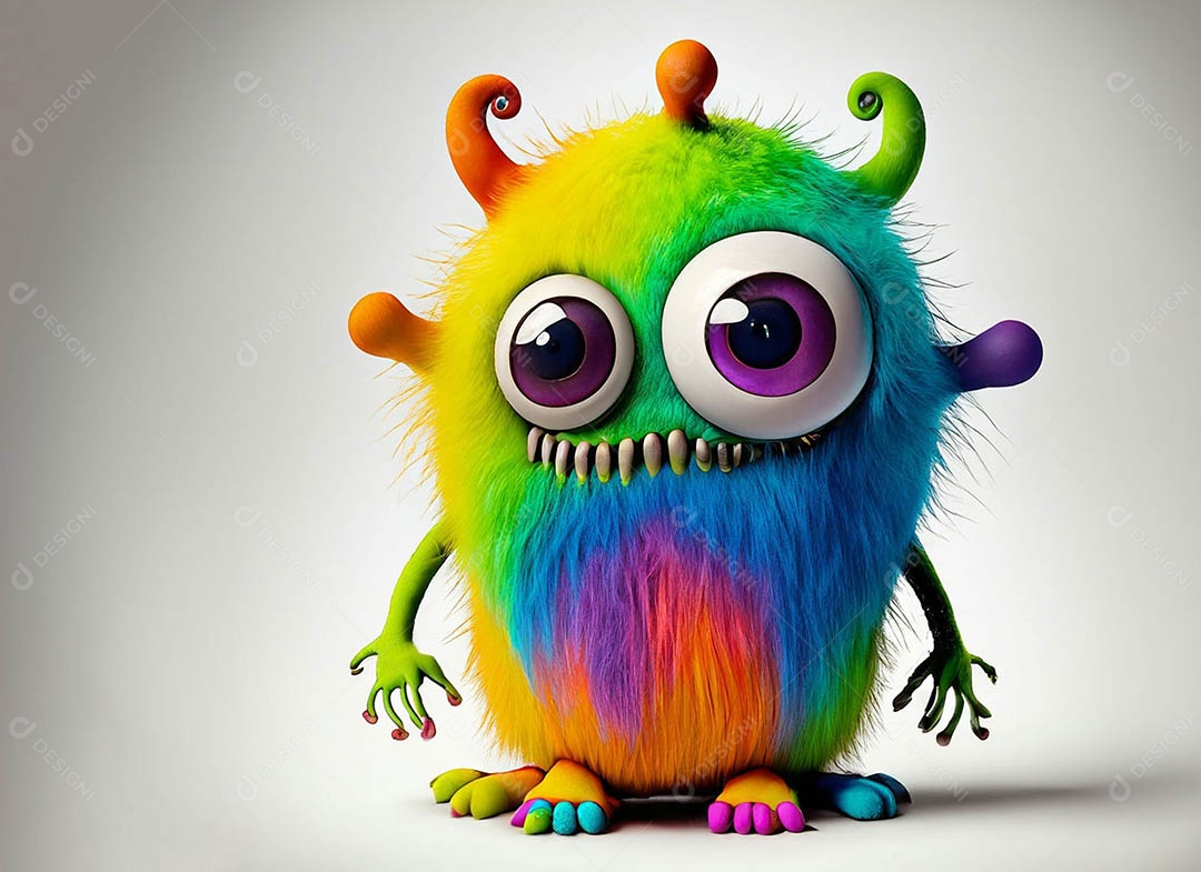 Um bonito e vibrante animal de pelúcia com pelagem colorida e grandes olhos expressivos