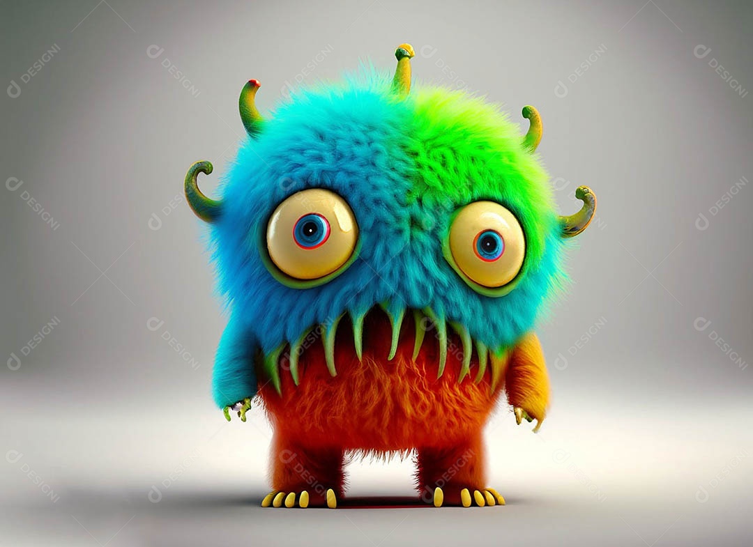 Um bonito e vibrante animal de pelúcia com pelagem colorida e grandes olhos expressivos