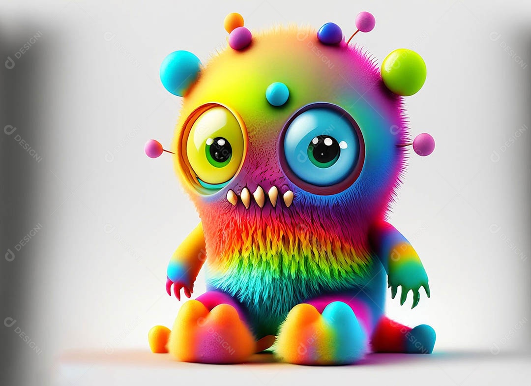 Um bonito e vibrante animal de pelúcia com pelagem colorida e grandes olhos expressivos