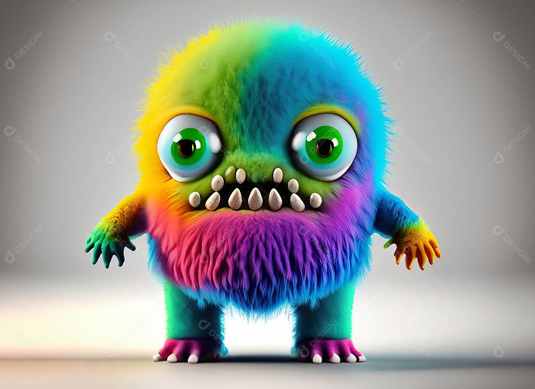 Um bonito e vibrante animal de pelúcia com pelagem colorida e grandes olhos expressivos