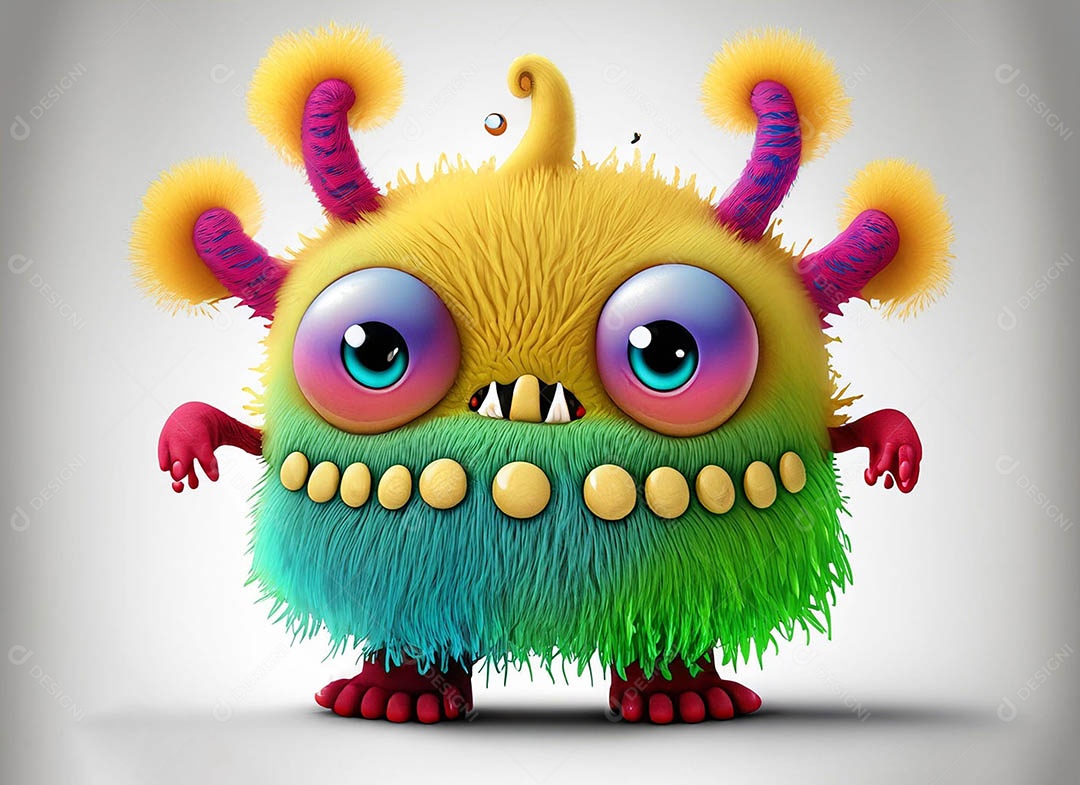 Um bonito e vibrante animal de pelúcia com pelagem colorida e grandes olhos expressivos