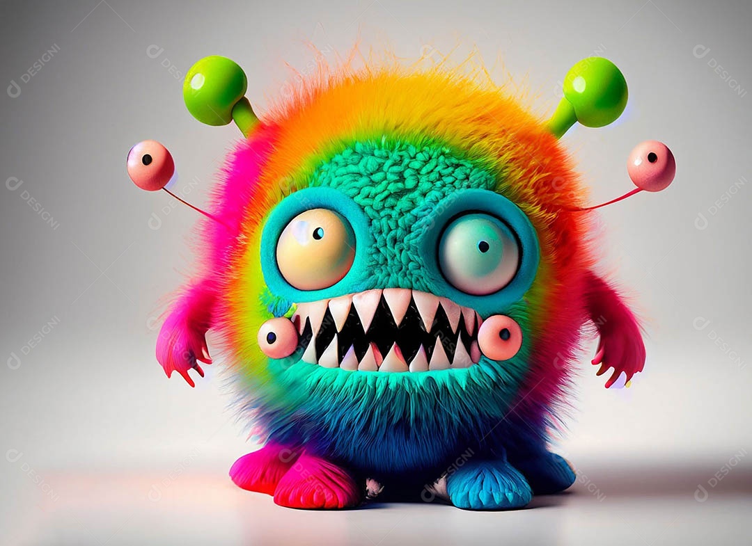 Um bonito e vibrante animal de pelúcia com pelagem colorida e grandes olhos expressivos