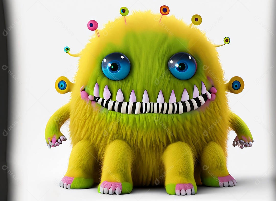 Um bonito e vibrante animal de pelúcia com pelagem colorida e grandes olhos expressivos