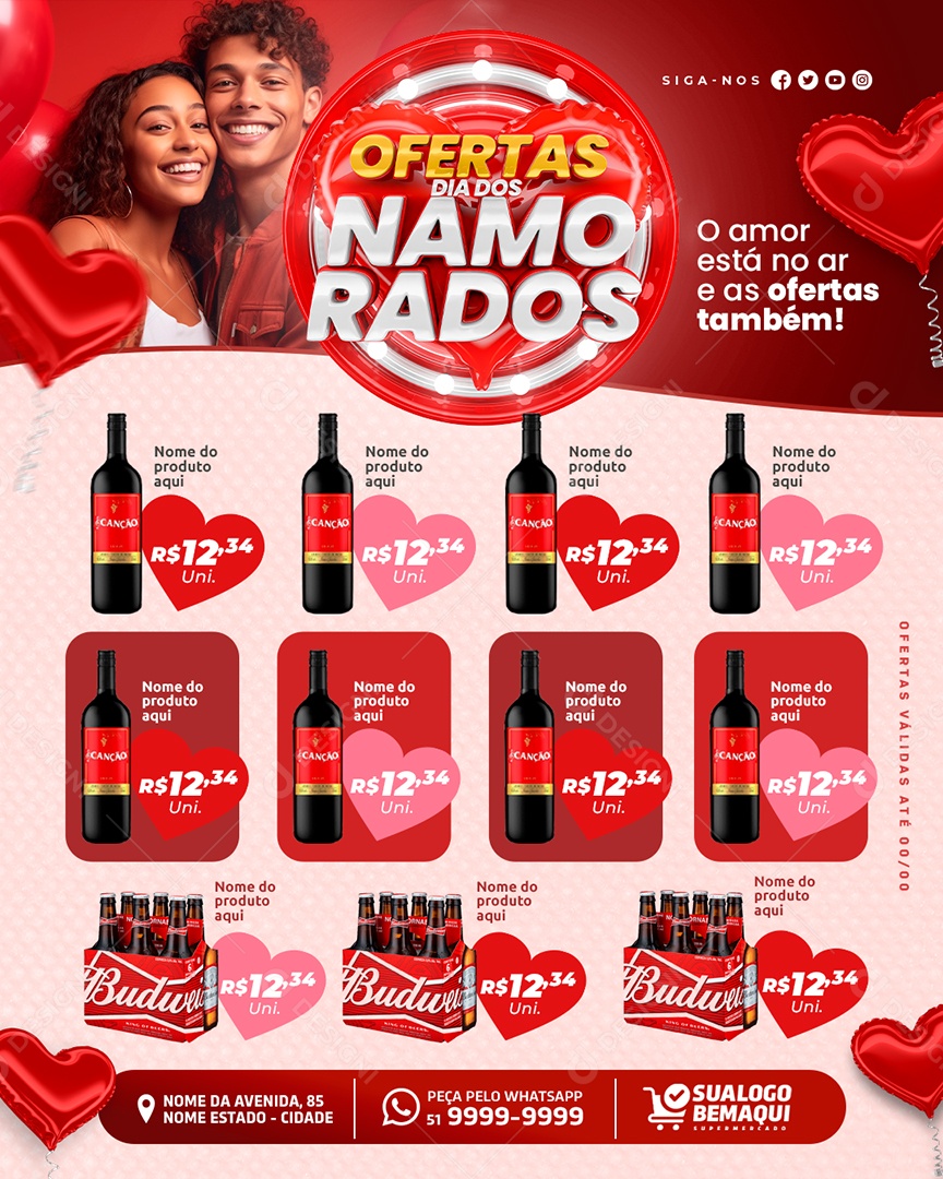 Social Media Encarte Ofertas Dia Dos Namorados Supermercado PSD Editável