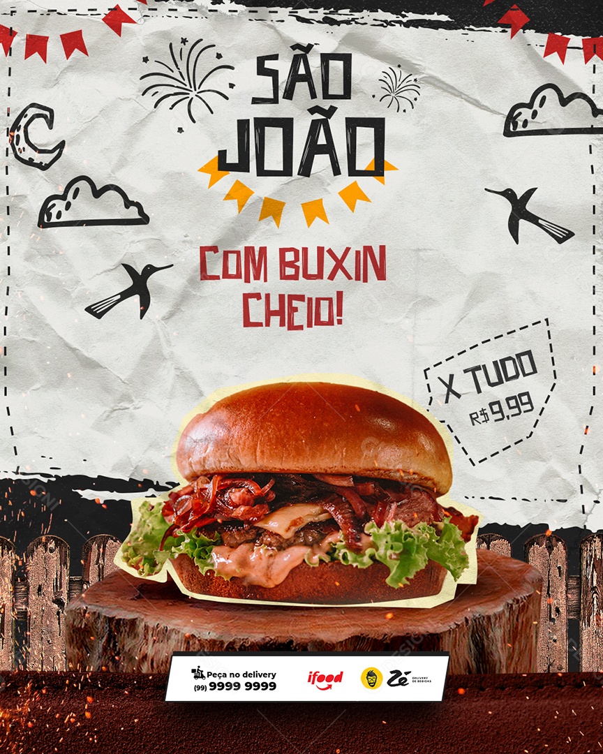 Social Media São João Com Buxin Cheio Hamburgueria PSD Editável