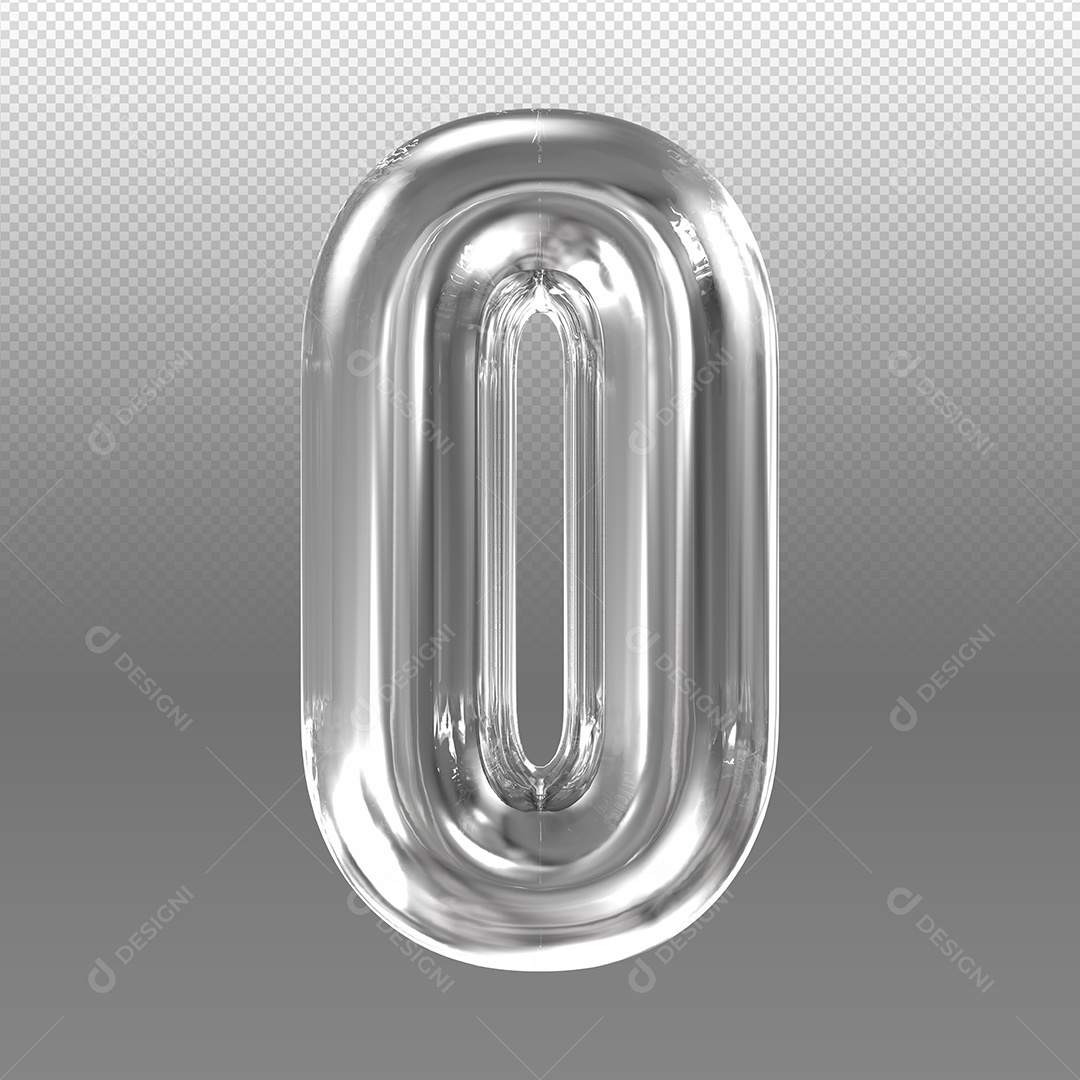 Numero 0 Prata Elemento 3D Para Composição PSD + PNG