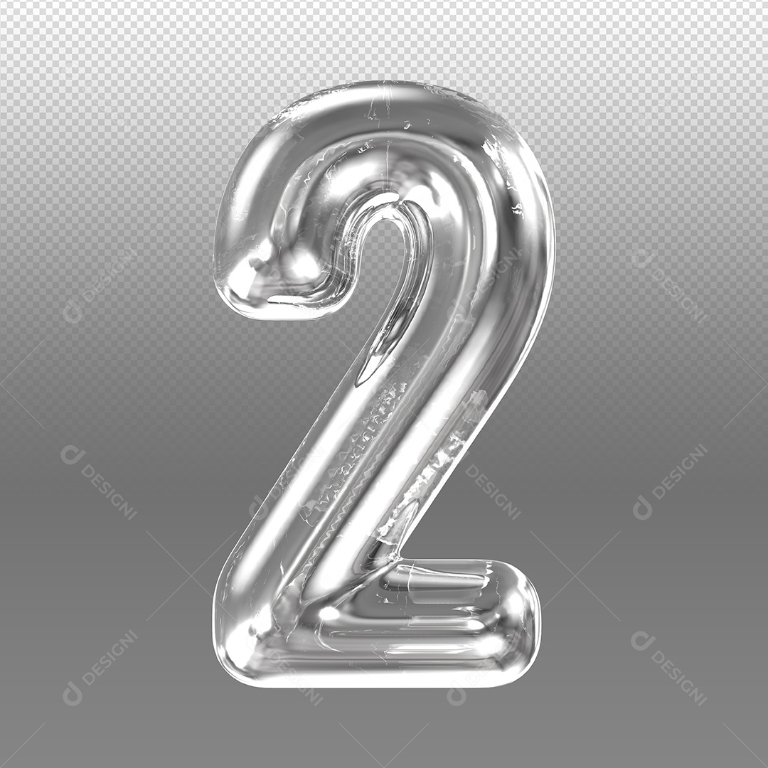 Numero 2 Prata Elemento 3D Para Composição PSD + PNG