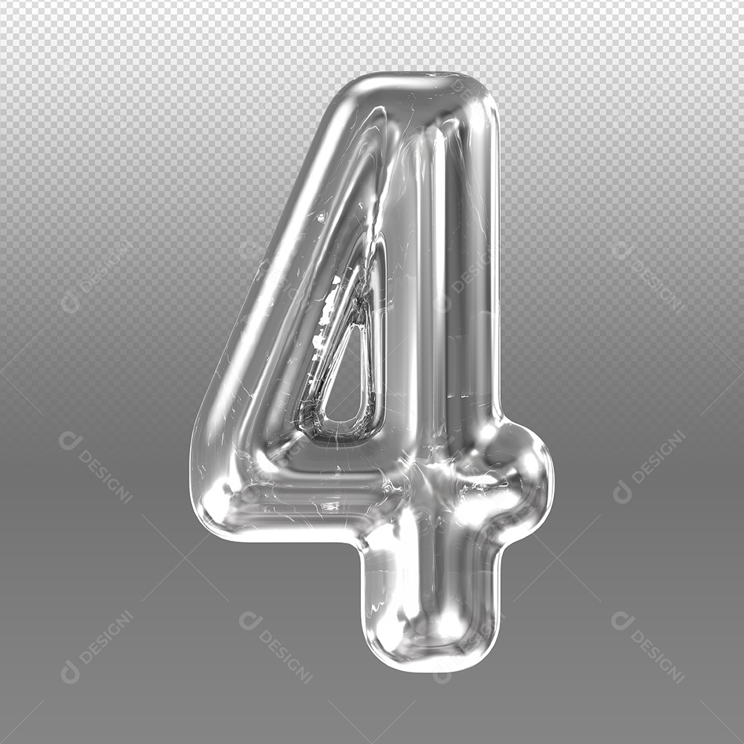 Numero 4 Prata Elemento 3D Para Composição PSD + PNG