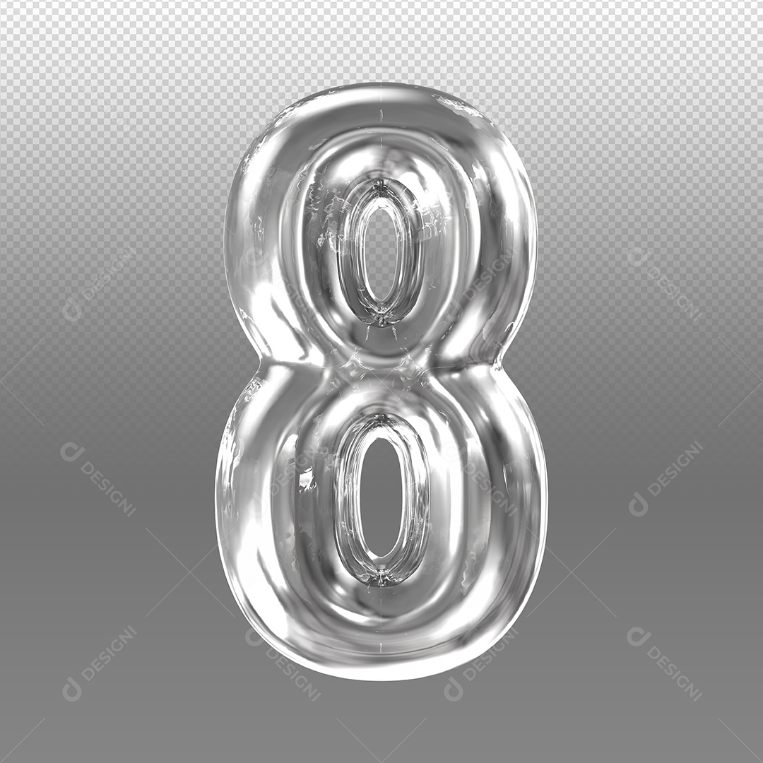 Numero 8 Prata Elemento 3D Para Composição PSD + PNG