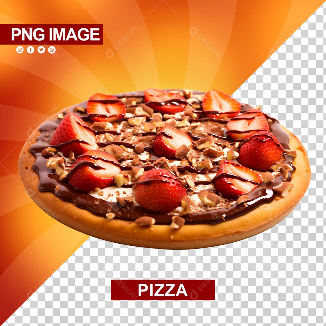 Deliciosa Pizza Redonda Doce Chocolate e Morango PSD