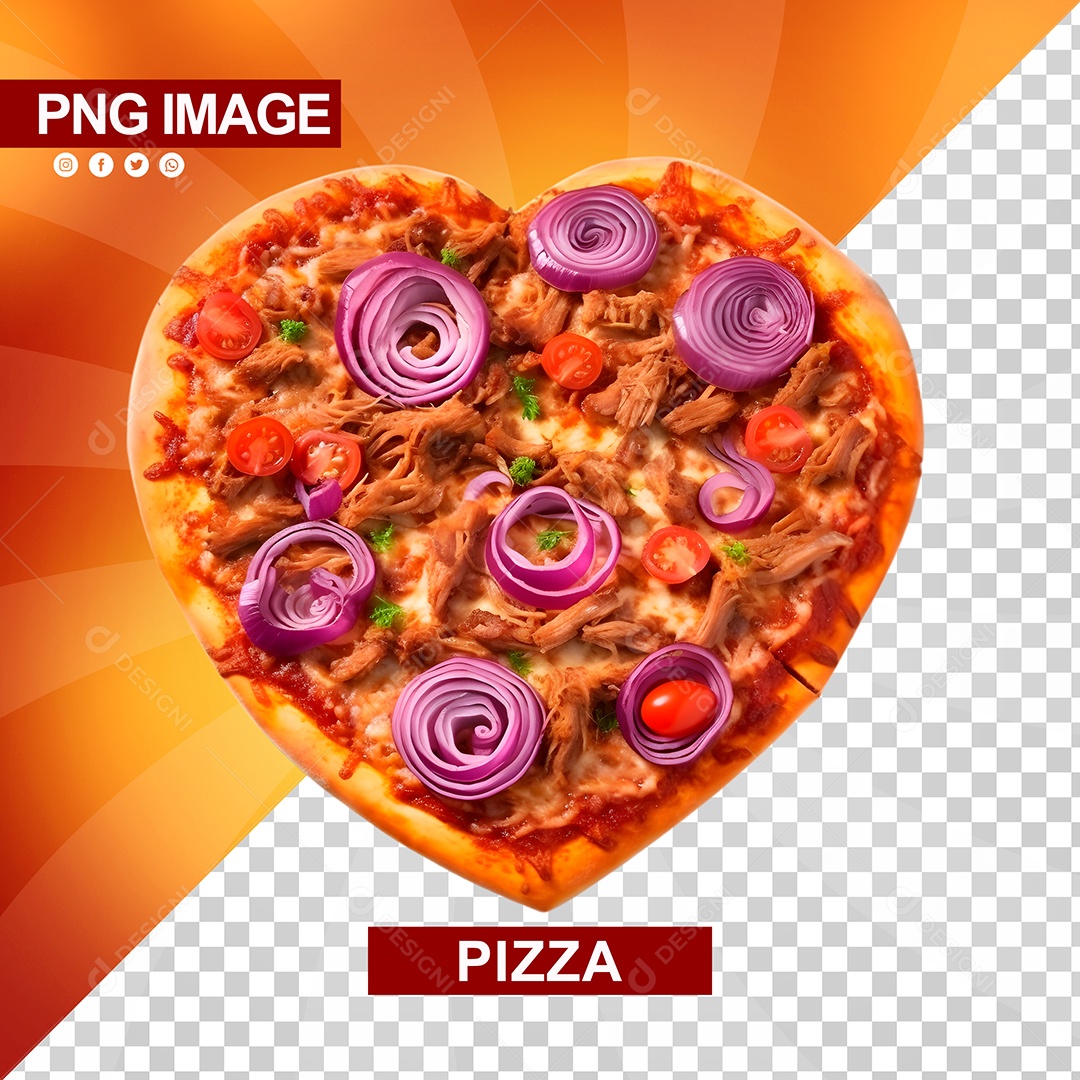 Deliciosa Pizza Formato De Coração Carne PSD
