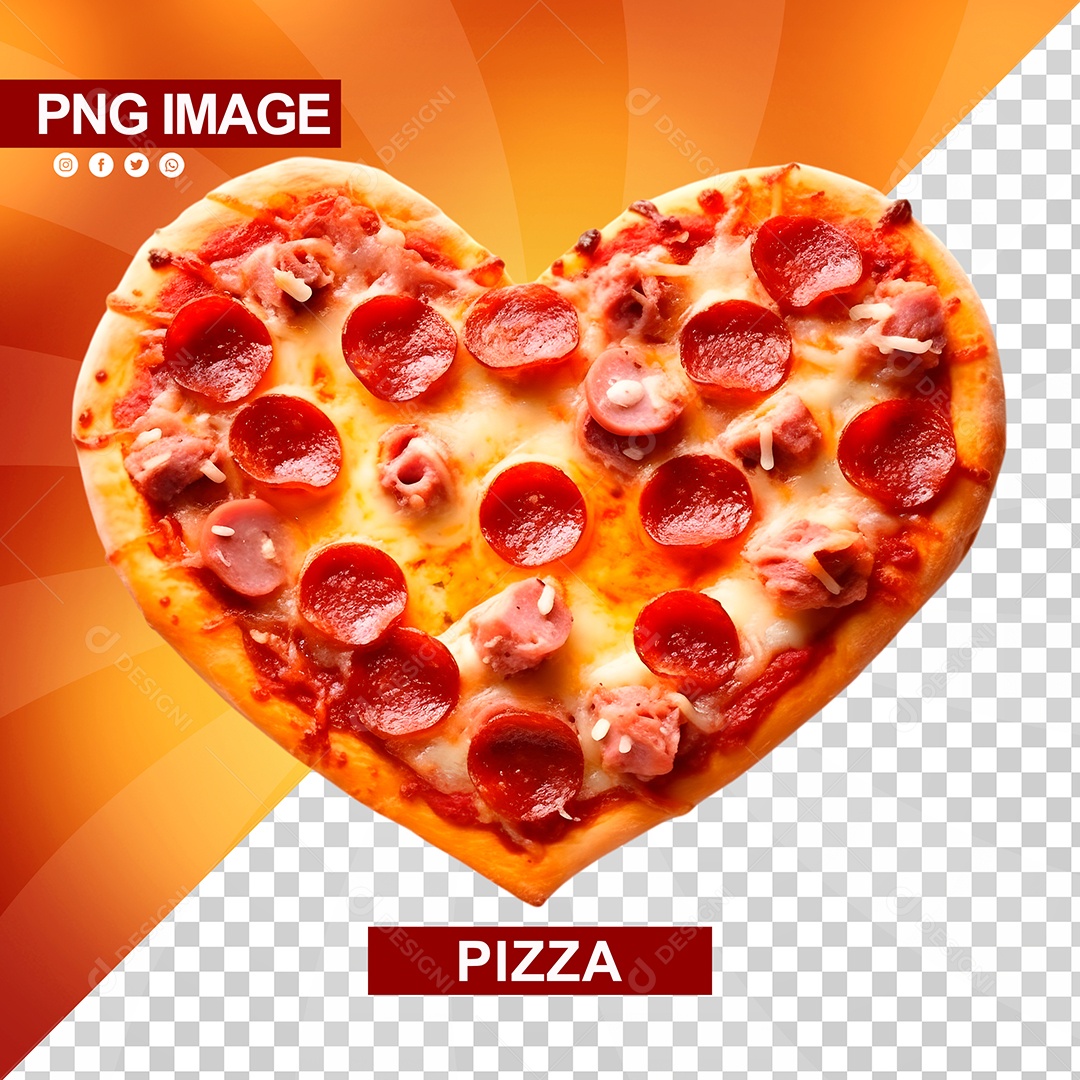 Deliciosa Pizza Formato De Coração Calabresa PSD