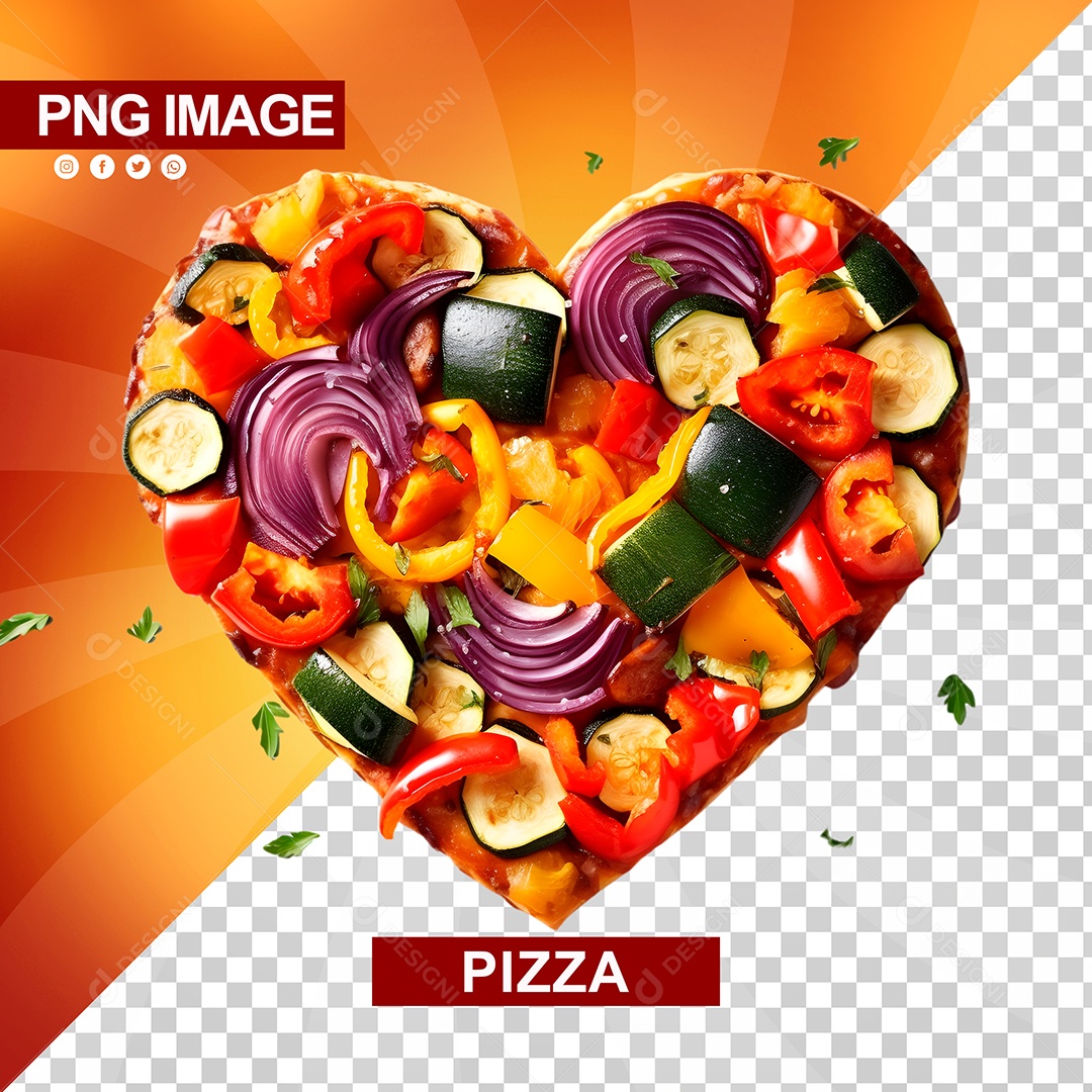 Deliciosa Pizza Formato De Coração Legumes PSD