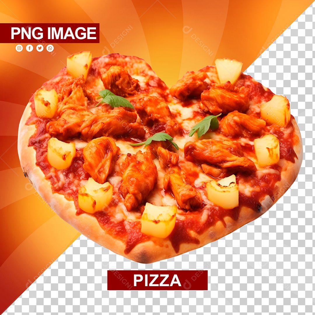 Deliciosa Pizza Formato De Coração Frango E Batata PSD
