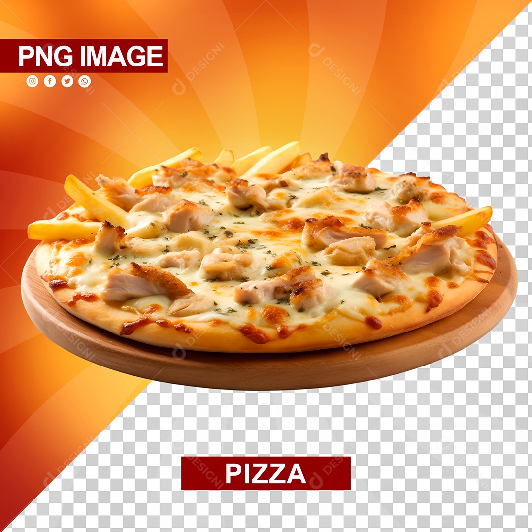 Deliciosa Pizza Redonda Batata Frita Tabua De Madeira PSD