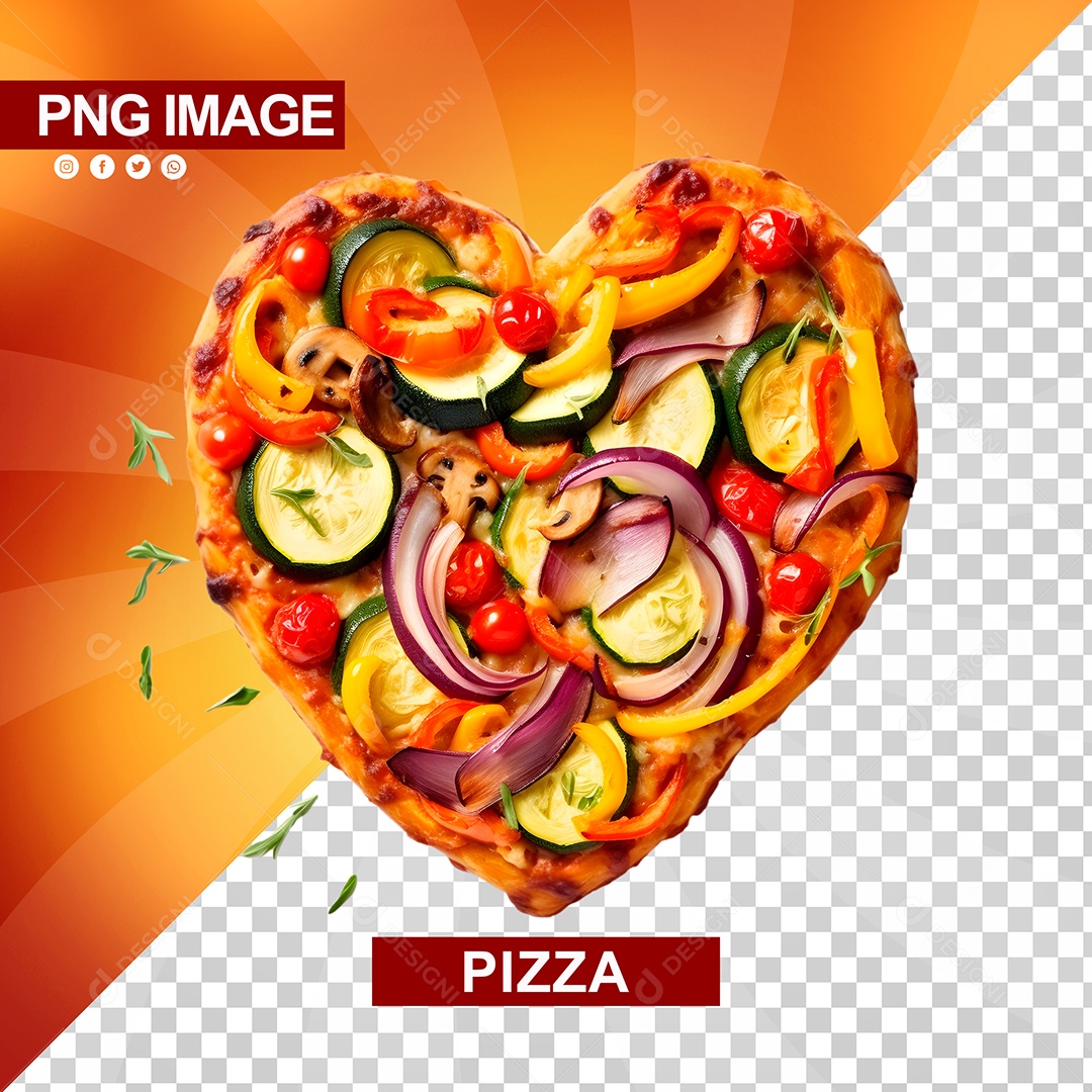 Deliciosa Pizza Formato De Coração Legumes PSD