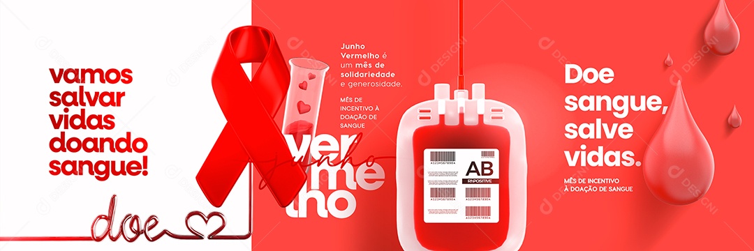 Vamos Salvar Vidas Doando Sangue Junho Vermelho Carrossel Social Media PSD Editável