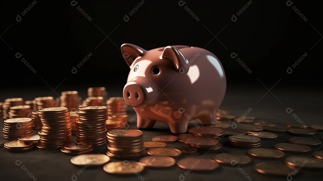 Cofrinho com moedas, linha para poupança Generative AI.