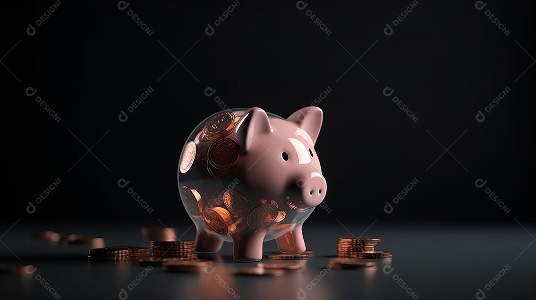 Cofrinho com moedas, linha para poupança Generative AI.