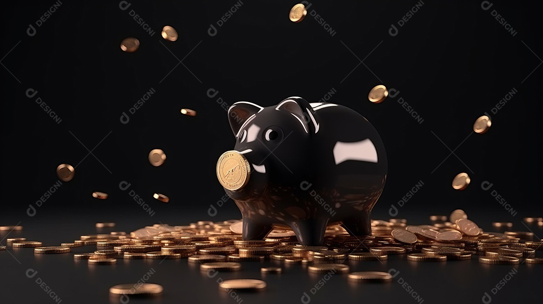 Cofrinho com moedas, linha para poupança Generative AI.