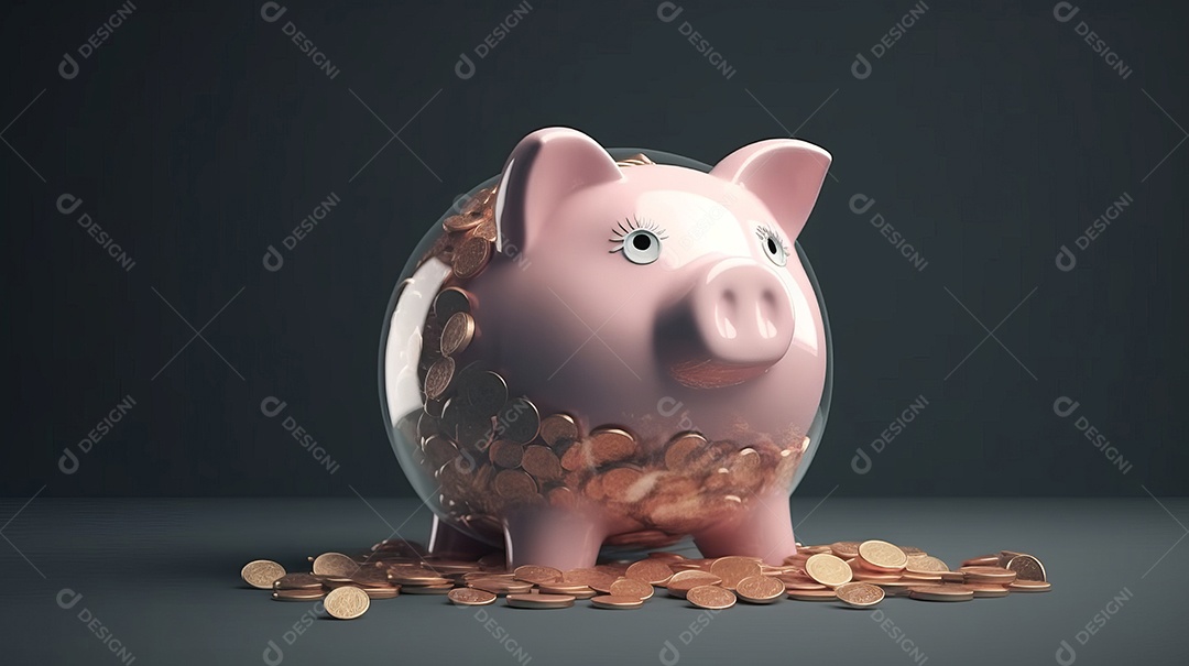 Cofrinho com moedas, linha para poupança Generative AI.