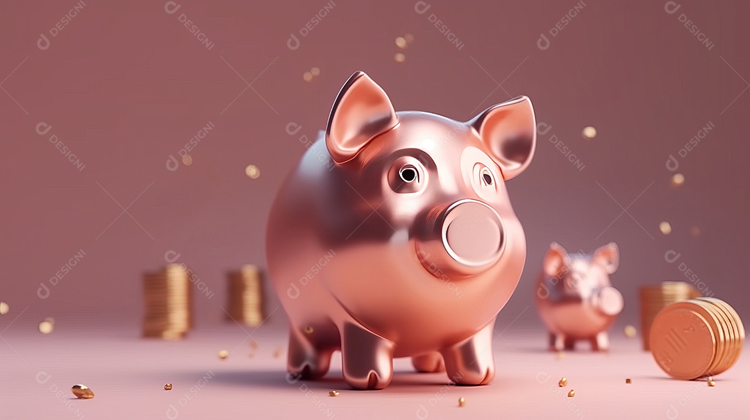 Cofrinho com moedas, linha para poupança Generative AI.