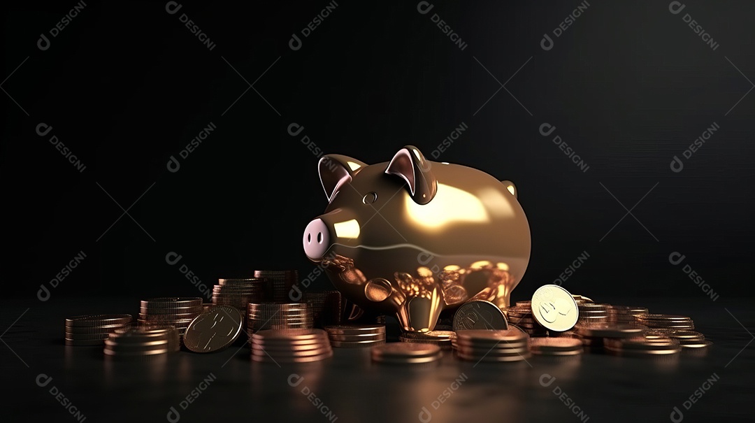 Cofrinho com moedas, linha para poupança Generative AI.