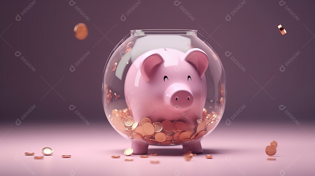 Cofrinho com moedas, linha para poupança Generative AI.