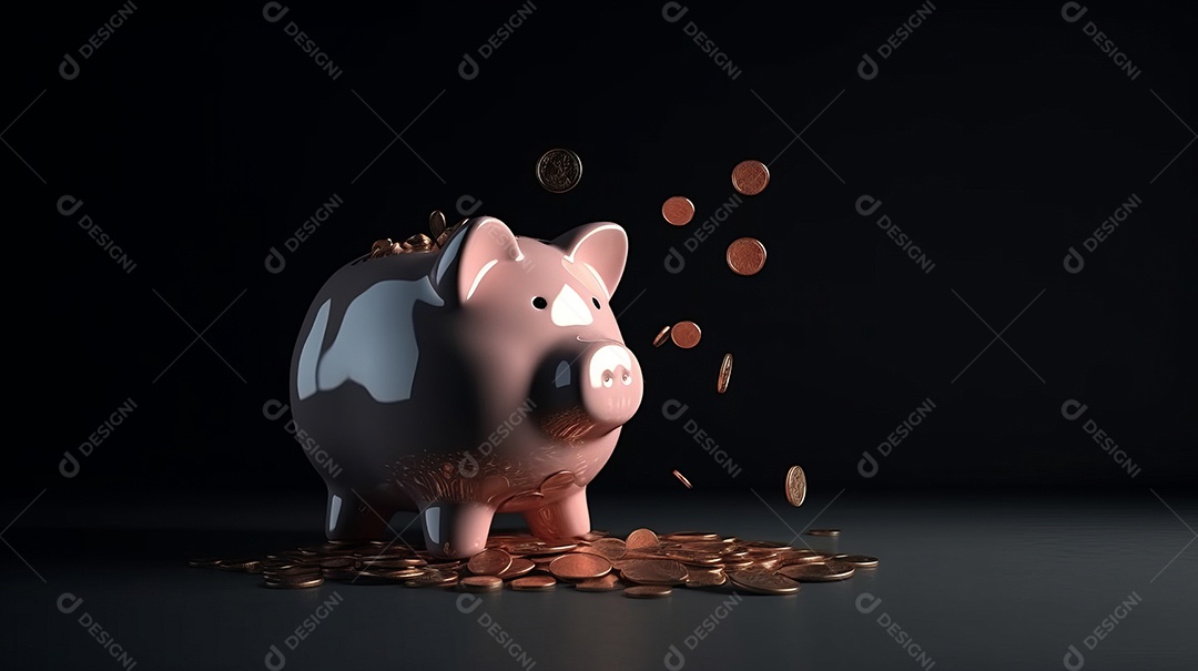 Cofrinho com moedas, linha para poupança Generative AI.