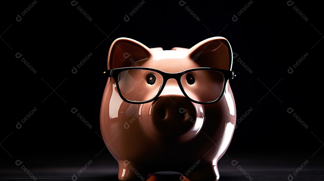 Cofrinho com moedas, linha para poupança Generative AI.