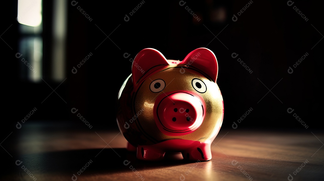 Cofrinho com moedas, linha para poupança Generative AI.