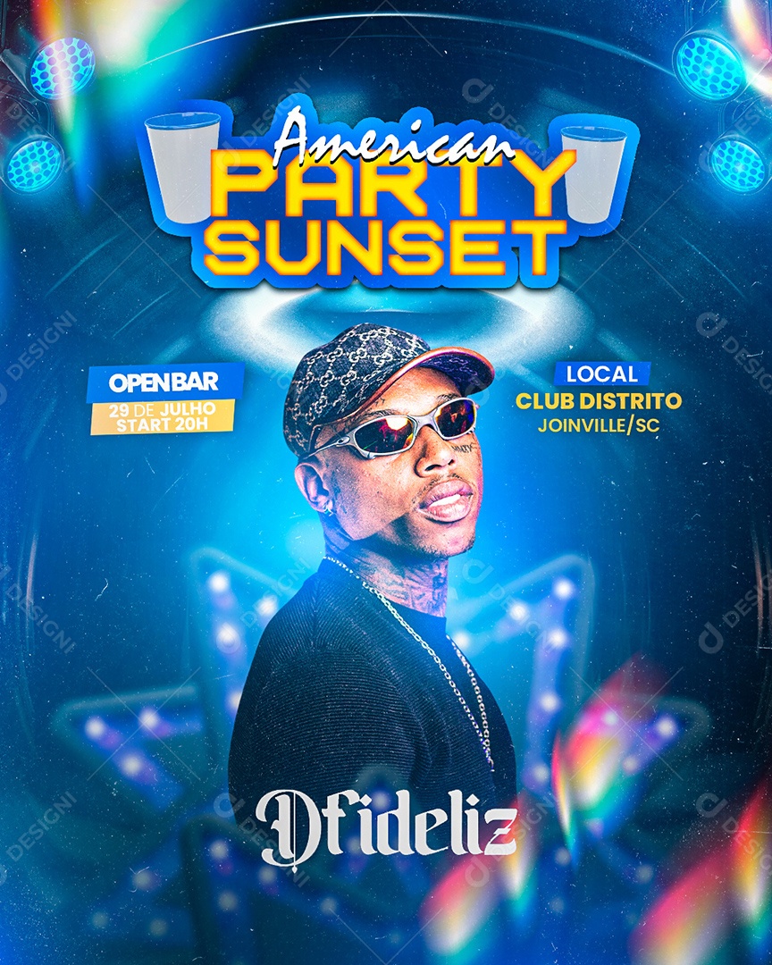 American Party Sunset Flyer Dfideliz Social Media PSD Editável